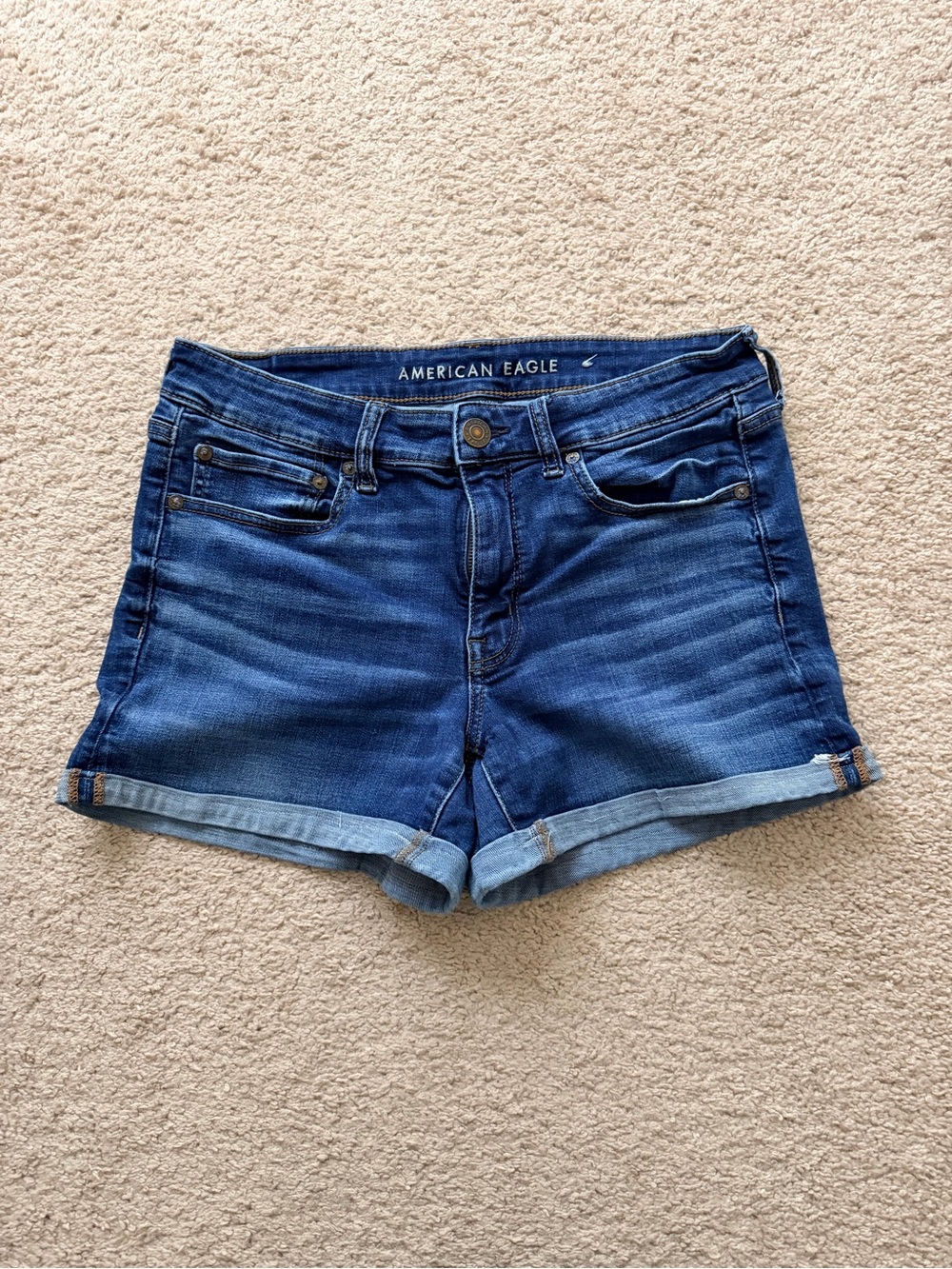 American Eagle Outfitters Dark Blue Denim Rolled-Hem Women's Shorts